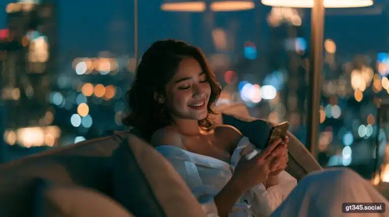 สาวไทยเล่น GT345 บนมือถือที่รูฟท็อปกรุงเทพ