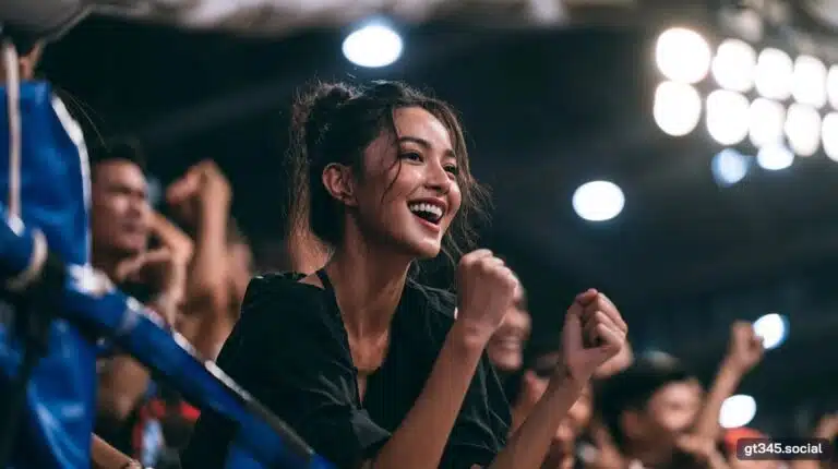 สาวไทยเชียร์มวยไทยข้างเวที